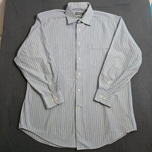 Talbots Men 15.5 32/33 Blue Stripe 100% 2 Ply Cotton Button Up Dress Shirt